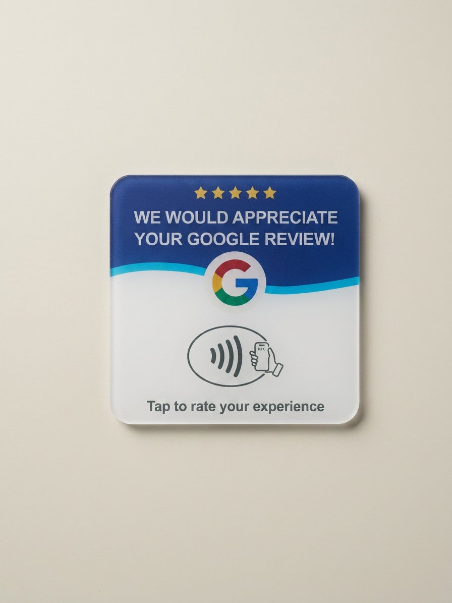 TapReview NFC card — customers tap this card with their phone to open your Google Review page